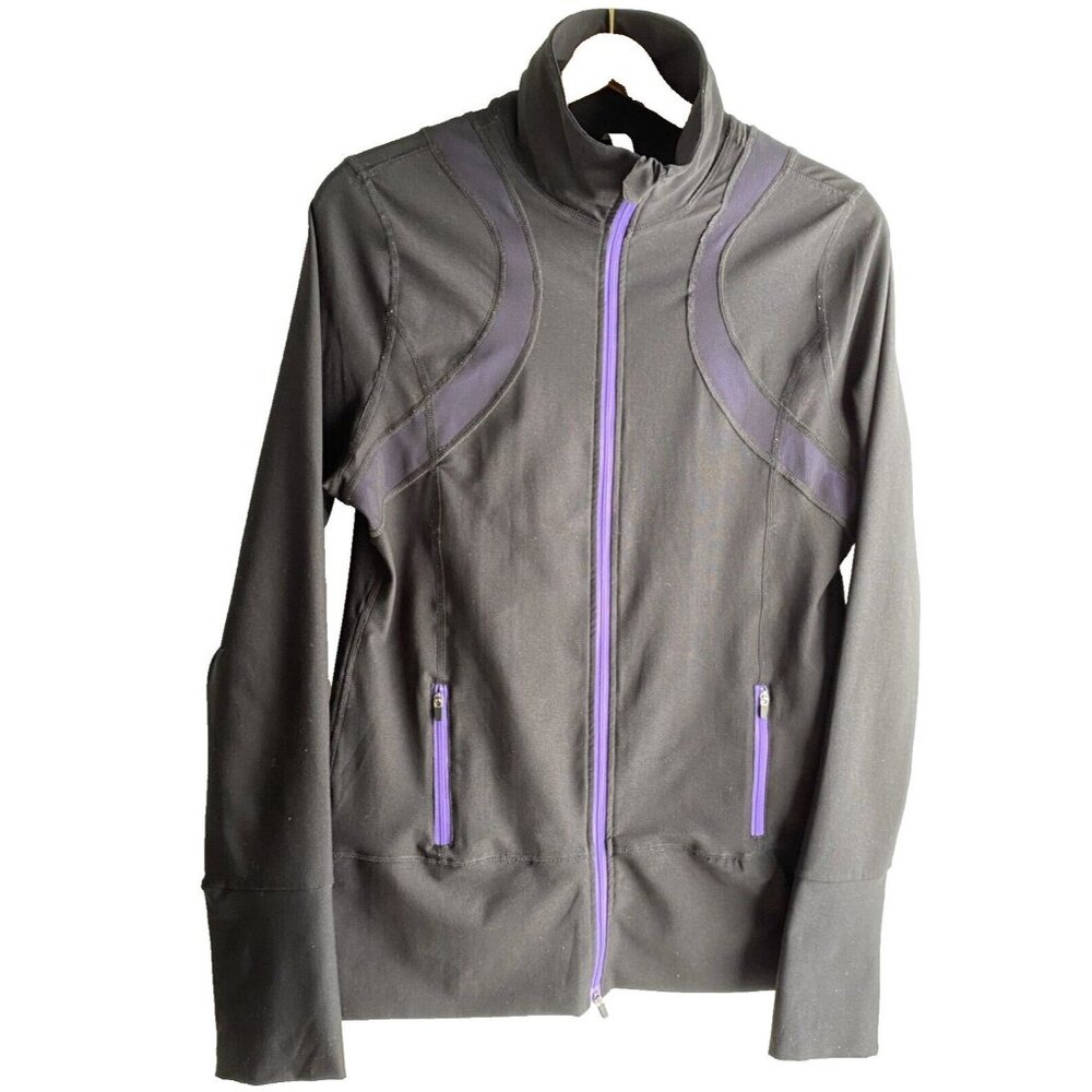 Zuzuzen Active Jacket Women Medium Black Purple Mesh Thumbhole Full Zip Collared